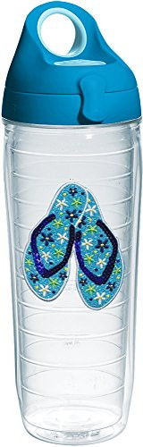 Tervis 1231360 Sequins Flip Flops Tumbler with Emblem and Turquoise Lid 24oz Water Bottle, Clear