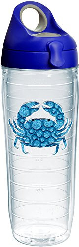 Tervis 1231950 Blue Crab Tumbler with Emblem and Blue with Gray Lid 24oz Water Bottle, Clear
