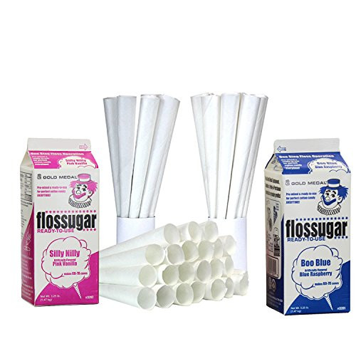 Blue Raspberry and Pink Vanilla Cotton Candy Floss Two Pack (2 Pack W/100 Cones)