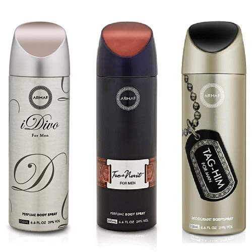 Pack of 3 Armaf Perfume Body Spray Alcohol Free Spray 6.6 oz Tag him Tres Nuit i Divo For Men