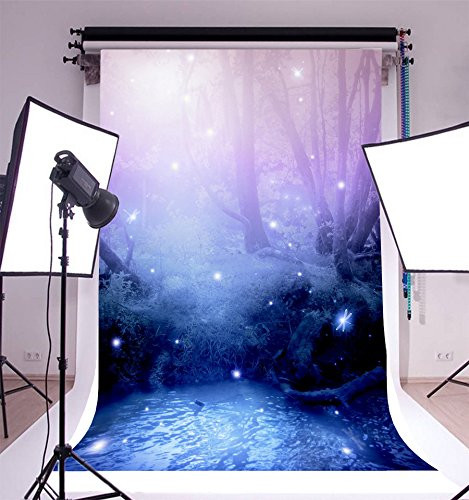 Laeacco Vinyl 5x7FT Photography Background Dreamy Forest Firefly Water Romantic Theme Backdrops Children Kids Personal Portraits Shooting Video Studio Photos Props 1.5_W_ x2.2_H_ m