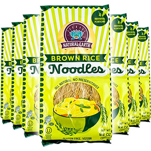 Brown Rice Noodles _ Vermicelli _ Fine _ All Natural_ No Preservatives _ Gluten_Free_ Vegan _ OU_Kosher _ 8.8 Oz _6_Pack_