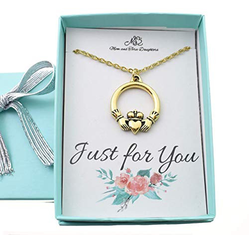 Claddagh Charm Women's Necklace in Gold Plated Pewter _ Handcrafted 18 inch  Cable Chain with 2 inch  Extender and a Lobster Claw Clasp _ Perfect Gift for Birthday or Christmas