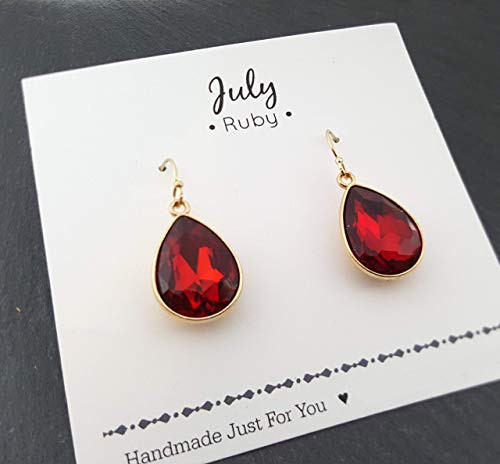 July Birthstone Earrings _ Ruby Crystal 14k Gold Filled Teardrop Earrings _ Gift for Her