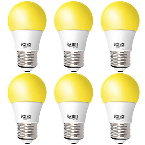 Sunco Lighting A15 LED Bulb_Yellow Bug Light_ 8W_ Dimmable_ Bug Repellent Bug Free_ 2000K Amber Glow_ Ideal for Outdoor Patio_ Deck_ Backyard_ Porch_ String Lights _ 6 Pack