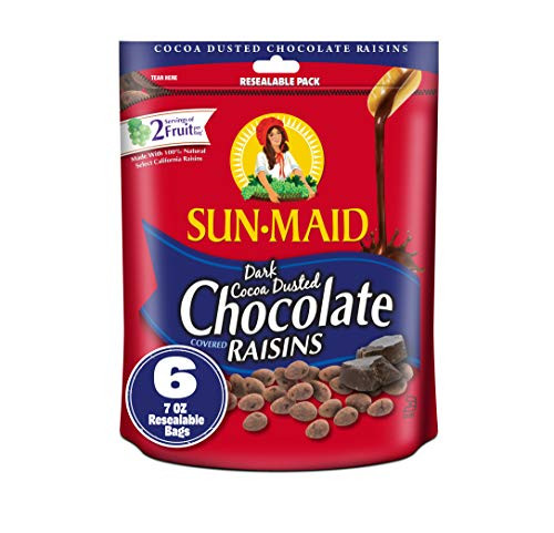 Sun_Maid Chocolate Covered Raisins Snacks_ Dark Cocoa Dusted Chocolate Raisins_ 7 Ounce _Pack of 6_