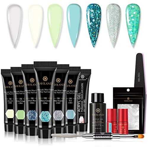 Saviland Poly Nails Gel Kit _ Glitter Poly Nails Gel Builder Gel Nail Extension Gel for Nail Art Starter