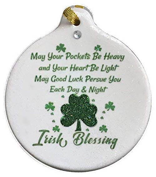 Laurie G Creations Irish Blessing Porcelain Ornament Rhinestone Celtic Pride Shamrock Good Luck Gift Boxed