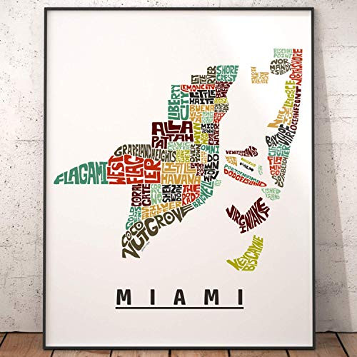 Miami Neighborhood Map Print_ signed print of my original hand drawn Miami typography map art