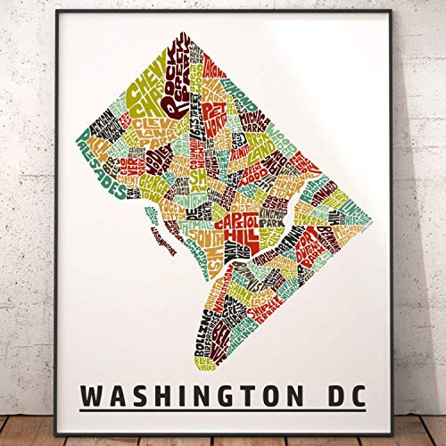 Washington DC Neighborhood Map Print_ signed print of my original hand drawn Washington DC typography map art