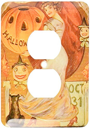 3dRose lsp_6194_6 Vintage Halloween Lady holding Jack o Lantern 2 Plug Outlet Cover_ Multicolor