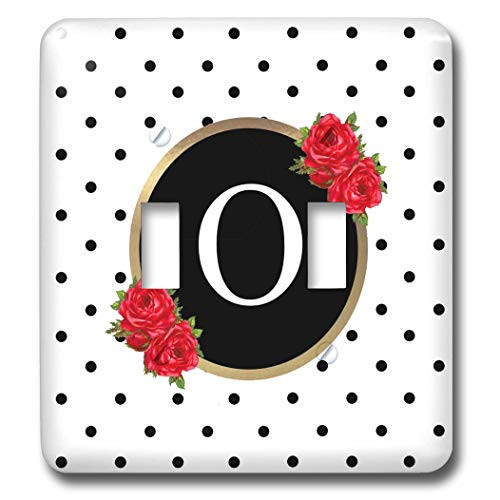 3dRose InspirationzStore _ Monograms _ Letter O Monogram black and white polka dots with red roses flowers _ double toggle switch _lsp_317356_2_
