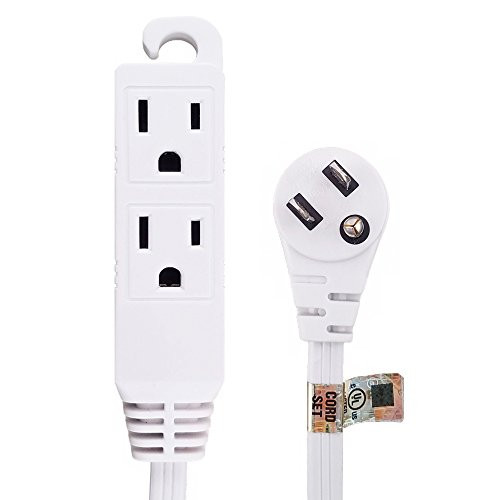 Uninex Flat Angle Plug Extension Cord 16/3 Grounded 3-Outlet Tap 20-Foot White UL Listed