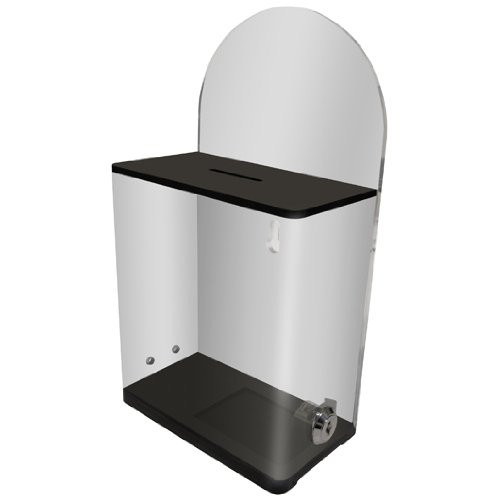 MCB Locked Donation Box with Back Wall Clear Display Area - For Fundraising Donation Box - Ticket Box - Collection Box - (Black)