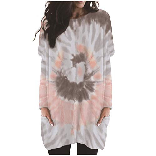 YSLMNOR Tie Dye Printing Pullover Womens Loose Pocket Shirts O_Neck Long Sleeve Casual Sweatshirts