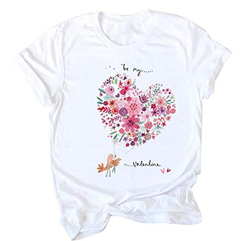 Womens Valentine's Day Graphic Tees Short Sleeve Heart Printed Shirts Blouse Tops Casual O Neck Top Tee Red