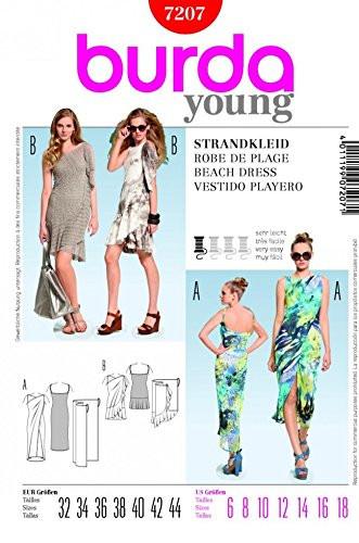 Burda Sewing Pattern 7207 _ Misses Wrap Beach Dresses Sizes  6_18 E 32_44