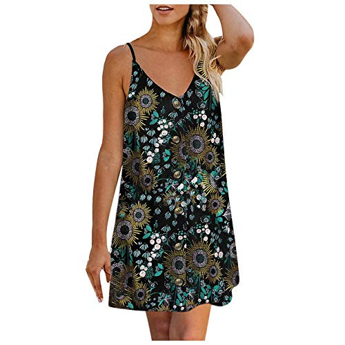 Hotkey Women's Summer Plus Size Boho Sleeveless Tank Dress Floral Printed Tunic Casual Beach O_Neck Short Mini Dress