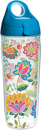 Tervis 1231962 Boho Floral Chic Tumbler with Wrap and Turquoise Lid 24oz Water Bottle, Clear