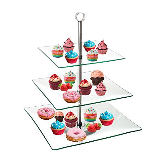 TJB 3 Tier Serving Tray Platters, Appetizer or Dessert Cupcakes And Cake Stand - Centerpiece For Weddings, Tea Party, Holiday Dinners, or Birthday Parties (Square 3 Tier)