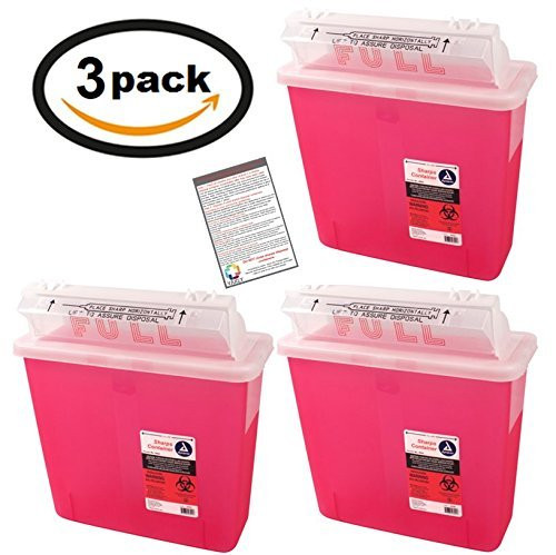 Sharps Container 5 Quart with Mailbox Style Lid - Plus Vakly Biohazard Disposal Guide (3 Pack) Sharps Container 5 Quart with Mailbox Style Lid - Plus Vakly Biohazard Disposal Guide (3 Pack)