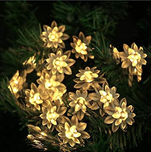 FODFKL Solar Outdoor Waterproof Decorative Light String Outdoor Waterproof Lotus Light String Christmas Garden Decoration 30LED B