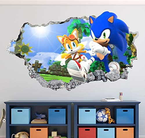 Sonic The Hedgehog Wall Decals Art Decor 3D Smashed Sticker Kids Mural Poster Gift Custom HA23 _22 inch W x 14 inch H_
