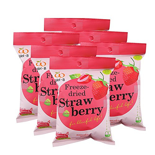 Wel_B Freeze_dried Strawberry_ Freeze_dried Fruit Snack Unsweetened and 0 Percent  Fat_ Real Healthy Snack 15g. _Pack6_