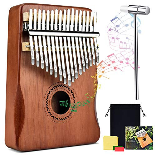 Kalimba Thumb Piano 17 Keys Portable Finger Piano Music Instrument Mahogany Solid Wood with Study Instruction Tune Hammer Stickers