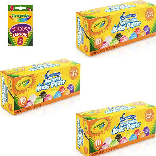 Crayola Washable Kids' Paint; Art Tools; Neon Colors; 30 ct. of 2 oz. Bottles; 10 Different Bright, Bundle with Box of Neon Crayons Crayola Washable Kids' Paint; Art Tools; Neon Colors; 30 ct. of 2 oz. Bottles; 10 Different Bright, Bundle with Box of Neon Crayons