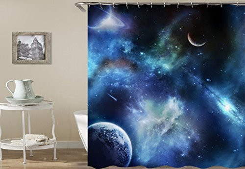 QCWN Nebula Decorations Shower Curtain,Galaxy Stars in Space Celestial Astronomic Planets in The Universe Milky Way Print, Bathroom Accessories, Multicolor
