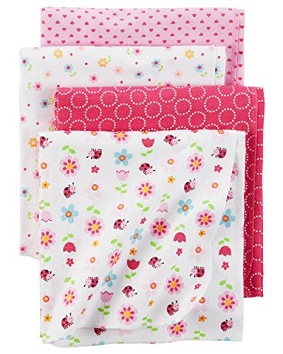 Carter's Baby Girls 4 Pack Flannel Receiving Blanket, Ladybug Print, One Size