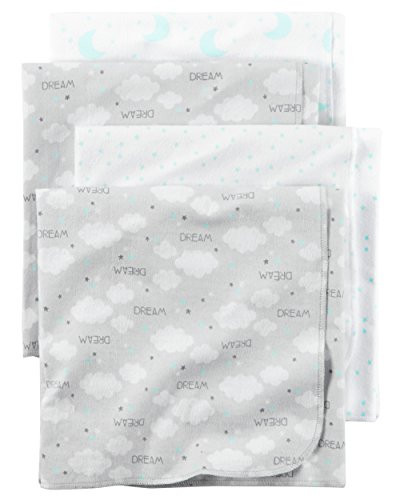 Carter's Baby One Size 4 Pack Flannel Receiving Blanket, Grey Celestial One Size