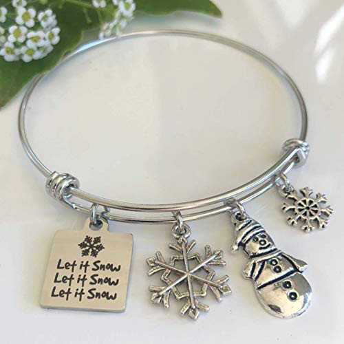 Let It Snow Christmas Charm Bracelet _ Winter Holiday Expandable Snowman Bangle Gift _ Three Sizes
