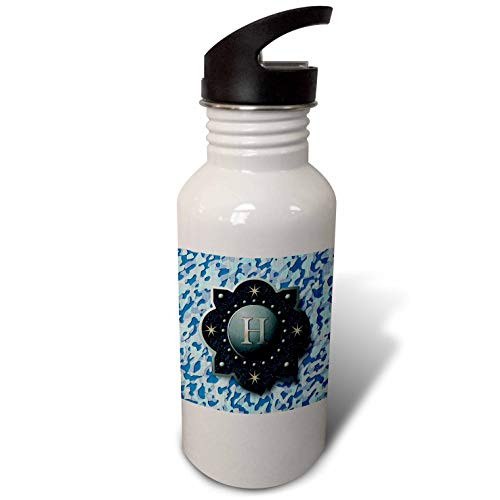 3dRose Letter H_ Image of Metal Badge Over Blue camo Pattern _ Water Bottles _wb_326350_2_