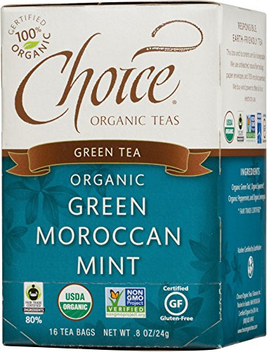 Choice Organic Teas Green Tea, Green Moroccan Mint, 16 Count, Pack of 6