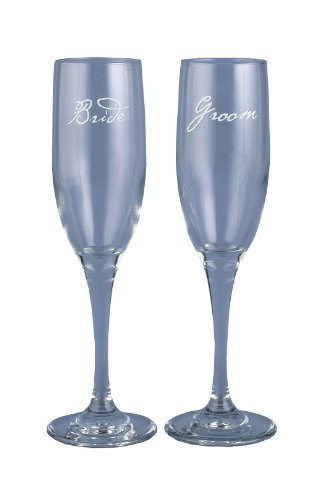Hortense B. Hewitt Wedding Accessories Bride and Groom Script Champagne Toasting Flutes_ Set of 2