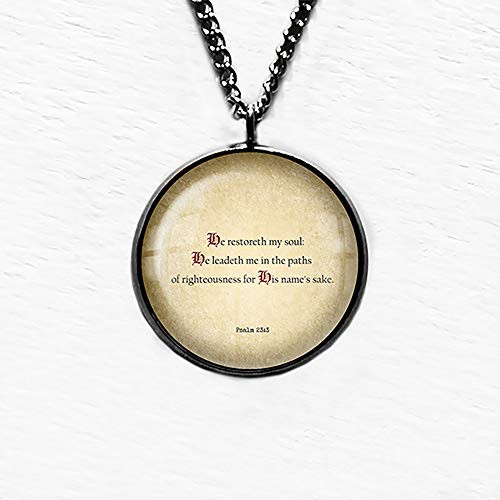 Psalm 23 3 He Restoreth my Soul King James Version KJV Bible Pendant Necklace