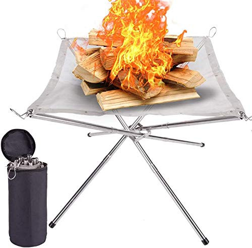 Powerdelux Portable Fire Pit Outdoor 16.5 Inch Camping Fire Pit Foldable_ Steel Mesh Fire Pits Fireplace for Camping_ Outdoor_ Patio_ Backyard and Garden