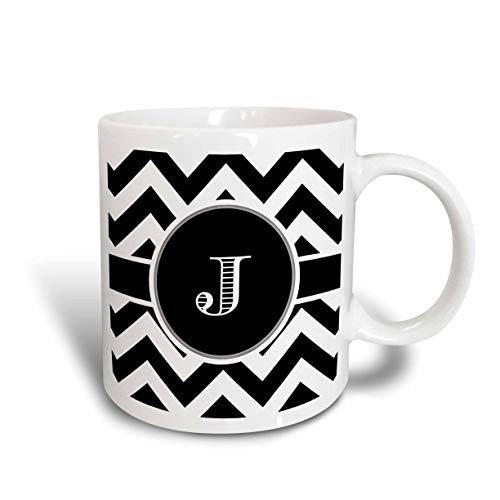 ChocoRa Chevron Monogram Initial J Mug_ 11 oz_ Black White Blue