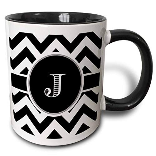ChocoRa Black And White Chevron Monogram Initial J Mug_ 11 oz