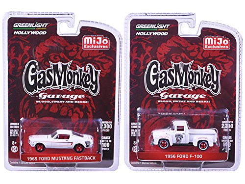 1956 Ford F_100 Pickup Truck and 1965 Ford Mustang Fastback White Set of 2 Cars inch Gas Monkey Garage inch _2012_Current TV Series_ 1 64 Diecast Model Cars by GreenLight 51119 1956 Ford F_100 Pickup Truck and 1965 Ford Mustang Fastback White Set of 2 Cars inch Gas Monkey Garage inch _2012_Current TV Series_ 1 64 Diecast Model Cars by GreenLight 51119
