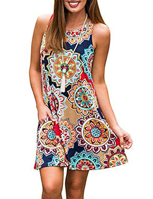 Sundresses for Women_Tanst Cute Summer Sleeveless A Line Flowy Swing Knee Length Casual Loose Dress Geometric Floral Sun Dreses L