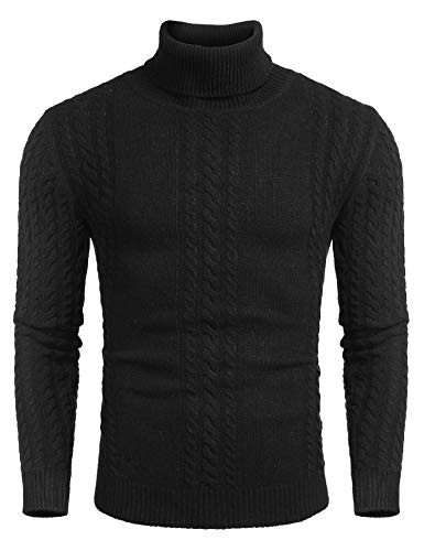 COOFANDY Men's Thermal Turtleneck Sweater Casual Slim Fit Cable Knit Pullover Sweaters