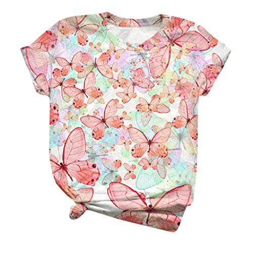 Hotkey Womens Short Sleeve Tops_ Casual Plus Size O Neck Vintage Printed T_Shirt Summer Blouse Shirts Tunic Tops Tee