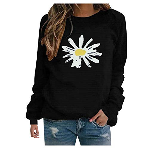 F_topbu Sweatshirt for Women_ Crewneck Long Sleeve Top Shirt Fashion Floral Printed Pullover Casual Loose T_Shirt Blouse Black