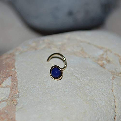 3mm Lapis Lazuli Nose Stud Earring _ Gold Nose Hoop _ Tragus Stud Earring _ Gold Nose Ring 16g _ Cartilage Hoop _ Helix Stud