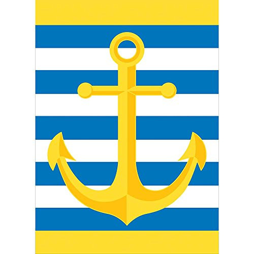 Golden Anchor Sea Blue And Foam Stripes 30 x 44 Rectangular Large House Flag
