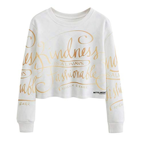 F_topbu Casual Top Shirt for Women_ Long Sleeve Crewneck Pullover Letters Printed Sweatshirt Fashion Loose Crop Blouse White