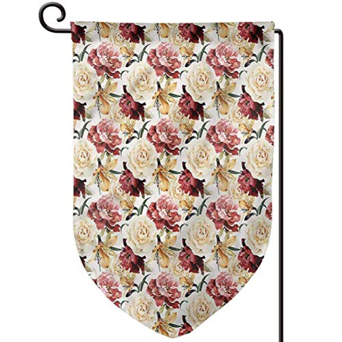 ScottDecor Rose Funny Yard Decorations Flag for All Seasons Watercolor Roses Peonies 12.5 inch  W x 18 inch  L